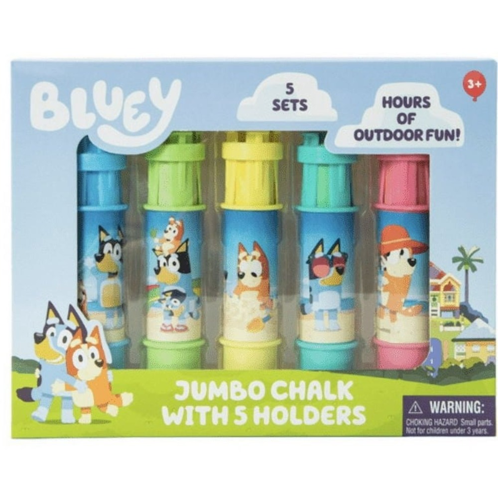 Bluey Jumbo Chalk with 5 Holders Outdoor Sidewalk Art Set for Kids Ages 3+